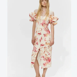 H&M | New floral linen cotton off the shoulder midi dress Women’s size M smocked